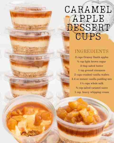 CARAMEL APPLE DESSERT CUPS! 🍎 3 cups Granny Smith apples 🍎 ⅓ cup light brown sugar 🍎 3 tbsp salte...