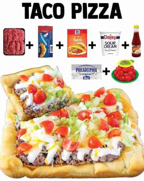 Taco Pizza - With a fluffy crescent dough crust and a special cheesy sour cream drizzle! Recipe cre...
