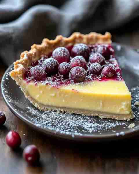 Cranberry Custard Pie 🥧🍒 A festive pie that combines the tartness of fresh cranberries with a smoo...