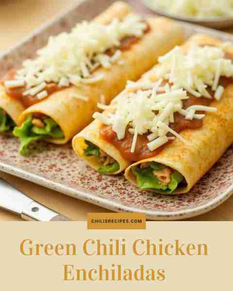 Green Chili Chicken Enchiladas Ingredients: Shredded chicken, green chili sauce, tortillas, cheese M...