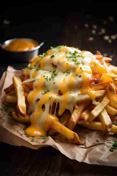 Loaded cheese fries! Ingredients: For the Fries: 4 medium potatoes (or about 1 lb frozen French frie...