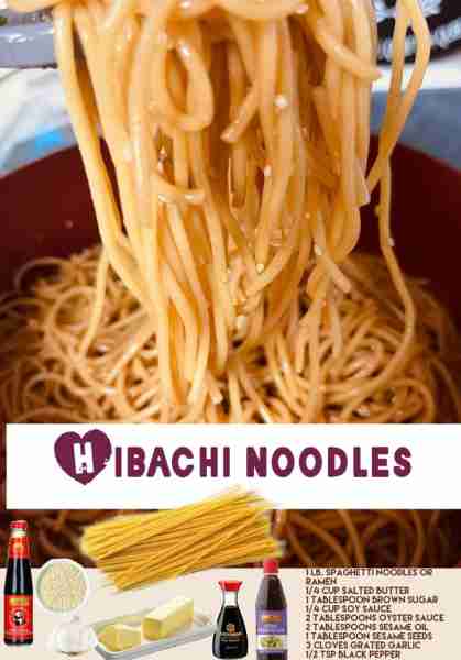 So Quick and Easy Hibachi Noodles Recipe: 1 LB SPAGHETTI OR NOODLES 1/4 CUP BUTTER 3 CLOVES MINCED G...