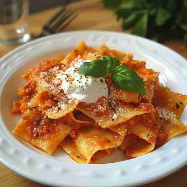 Spicy Pappardelle with Ricotta and Basil Ingredients: For the Pasta (or use store-bought pappardelle...