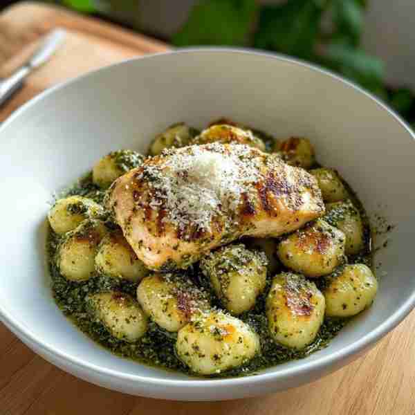 Rustic Gnocchi with Pesto and Grilled Chicken 🥔🍃🧄 Ingredients: For the Gnocchi (homemade or store...