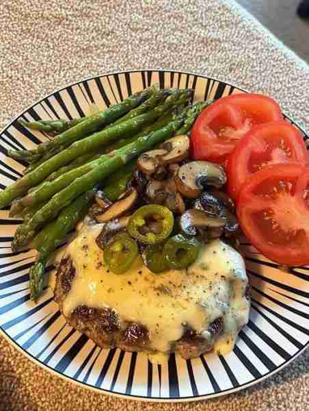 lost 22 lbs so far. Figured I’d post my dinner and see what kind of input I get. Burger with cheese...