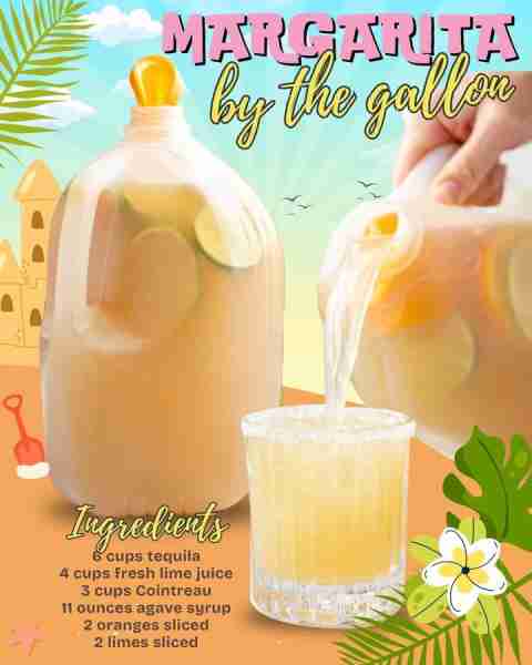 MARGARITAS BY THE GALLON! (perfect for your summer party)!🍹 6 cups tequila 4 cups fresh lime juice...