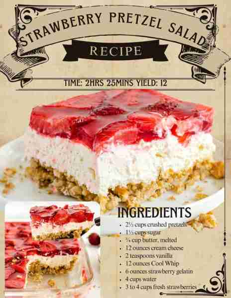 RETRO STRAWBERRY PRETZEL SALAD 🍓2½ cups crushed pretzels 🍓¾ cup butter, melted 🍓12 ounces cream c...