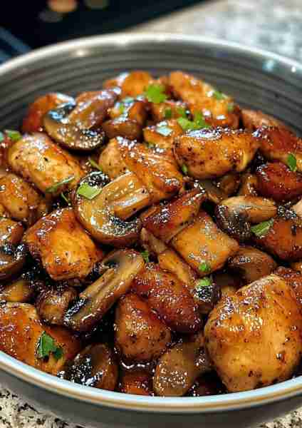 ⚫🍄 Black Pepper Chicken with Mushrooms—a savory and aromatic stir-fry featuring tender chicken and...