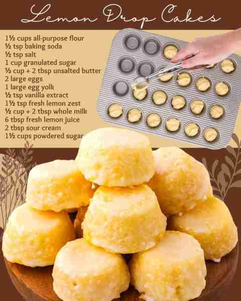 LEMON DROP CAKES 🍋🌞 1½ cups all-purpose flour ½ tsp baking soda ½ tsp salt 1 cup granulated sugar...