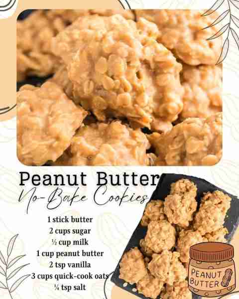 PEANUT BUTTER NO-BAKE COOKIES! 🥜 1 stick butter 🥜 2 cups sugar 🥜 ½ cup milk 🥜 1 cup peanut butte...