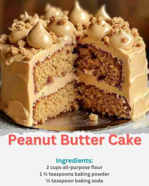 Peanut Butter Cake Ingredients: 2 cups all-purpose flour 1 ½ teaspoons baking powder ½ teaspoon baki...