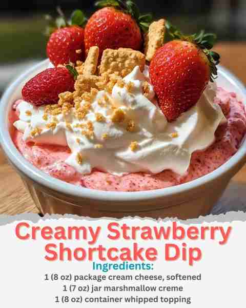 Creamy Strawberry Shortcake Dip Ingredients: 1 (8 oz) package cream cheese, softened 1 (7 oz) jar ma...
