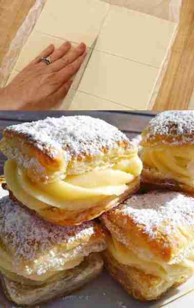 If you want something quick and delicious, puff pastry with vanilla cream