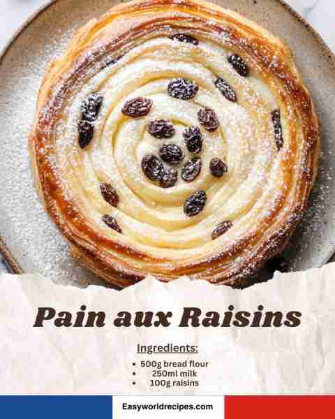 🇫🇷 Sweet Pain aux Raisins (Raisin Swirl Pastry) 🍇 A flaky spiral of buttery pastry, creamy custard,...