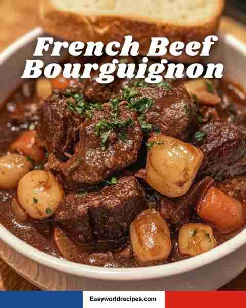 Rich French Beef Bourguignon 🥩 Beef stew braised in wine with veggies 🇫🇷🍷🥕 recipe in the сoммεητs ⬇️