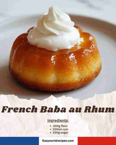 🇫🇷 Rum-Soaked Baba au Rhum 🍰 A light sponge soaked in fragrant rum syrup and topped with whipped cr...