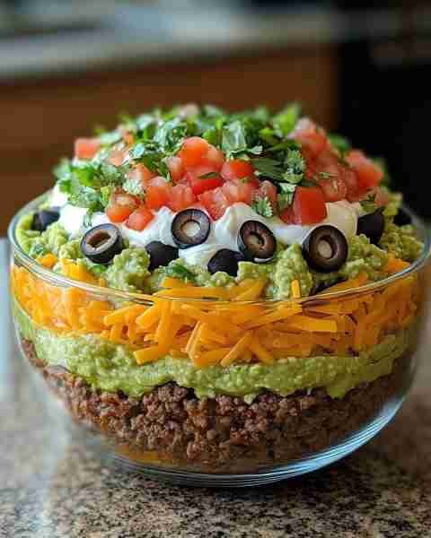 Seven Layer Taco Salad Ingredients: - 1 head of lettuce, shredded - 1 can of black beans, rinsed a...