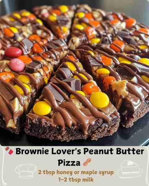 🍫 Brownie Lover's Peanut Butter Pizza 🥜 🧾 Ingredients: For the Fudgy Brownie Crust: 1 package fud...