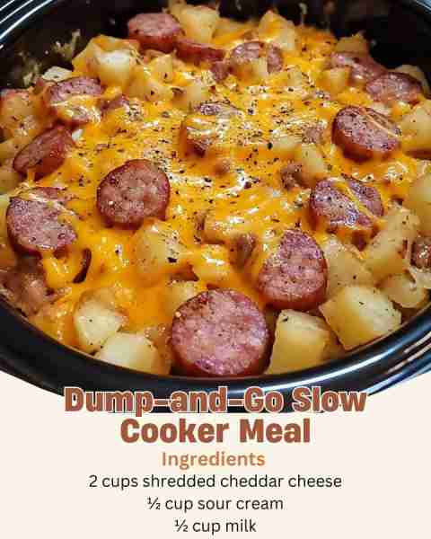 Cheesy Sausage & Hashbrown (Dump-and-Go Slow Cooker Meal) Ingredients: 1 (14 oz) package Kielbasa or...