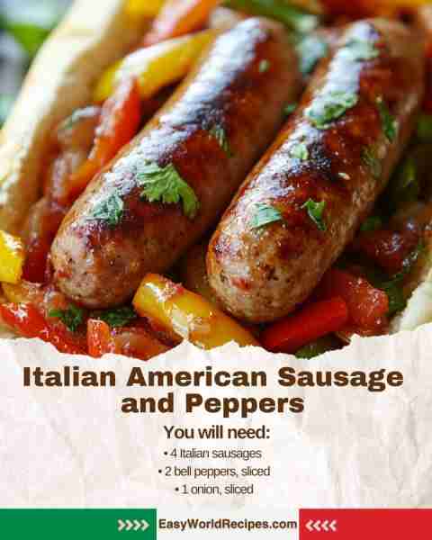 🇮🇹 Italian American Sausage and Peppers (Sausage Sandwich with Peppers) Juicy grilled sausages nestl...