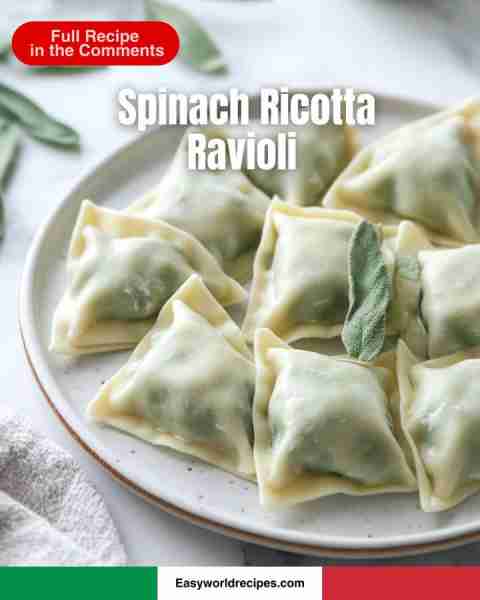 🥬 Homemade Spinach Ricotta Ravioli 🇮🇹🍃 Delicate pillows of pasta stuffed with creamy ricotta and s...