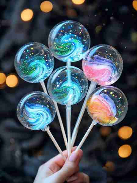 Cosmic Candy Lollipops ✨ Ingredients: • 1 cup granulated sugar • ½ cup light corn syrup • ¼ cup wat...