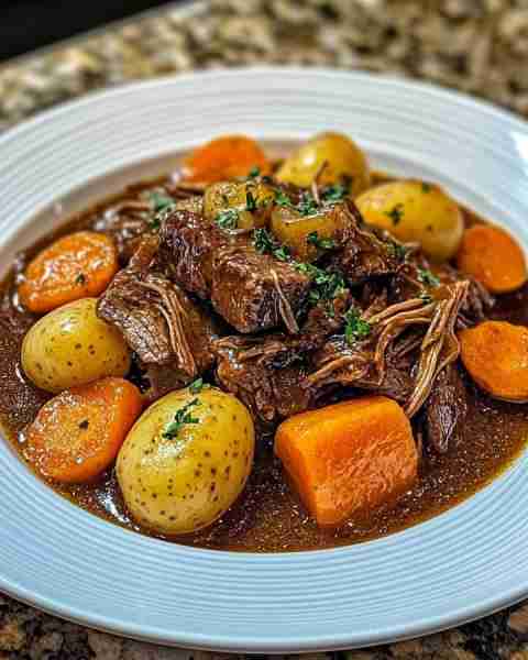 Classic Slow Cooker Pot Roast Ingredients: - 3 to 4 pounds of beef chuck roast - 4 medium carrot...