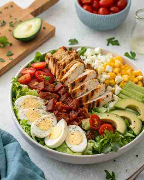 Grilled Chicken Cobb Salad 🥗🍗🥑 Ingredients: Grilled chicken breast, sliced 🍗 2 boiled eggs, halv...