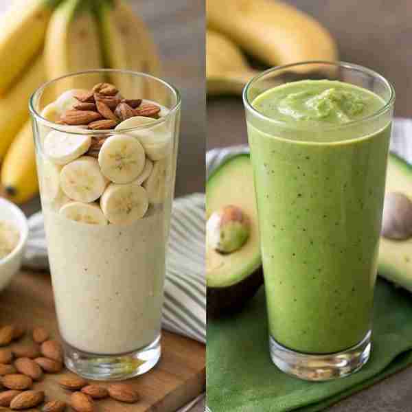 Avocado Green Smoothie 🥑🍌🌿 Ingredients: 1 ripe avocado 🥑 1 banana 🍌 1 cup milk or yogurt 🥛 Han...