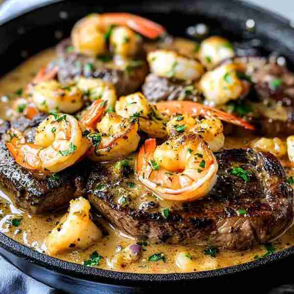Steak with Shrimp & Lobster Sauce😋😋 ❤️ Ingredients: For the Steak: 4 beef ribeye or filet mignon s...