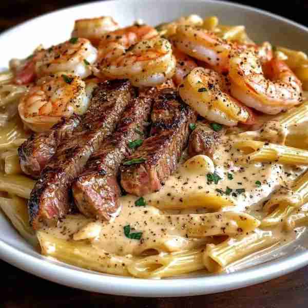CAJUN SHRIMP AND STEAK ALFREDO PASTA 🍤🥩 📋 Ingredients: For the steak: 1 pound boneless sirloin st...