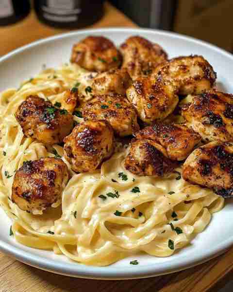 Cajun Chicken Bites with a Creamy Cheesy Fettuccine Alfredo Ingredients: 2 boneless, skinless chicke...