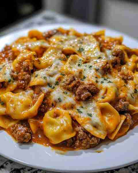 One-Pot Cheesy Beef Enchilada Tortellini Ingredients: 1 pound ground beef 1 tablespoon olive oil 1 s...