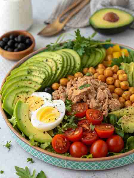 Tuna Power Salad Bowl 🥗🥑🍅🥚🐟 Ingredients: 🥬 Mixed greens 🥑 Sliced avocado 🐟 Canned tuna (drai...