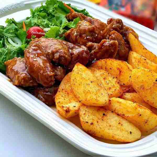 Potato wedges, chicken wings 🥗 Potato wedges recipe Potato wedges recipe 4 big potatoes 1 tblsp Oli...