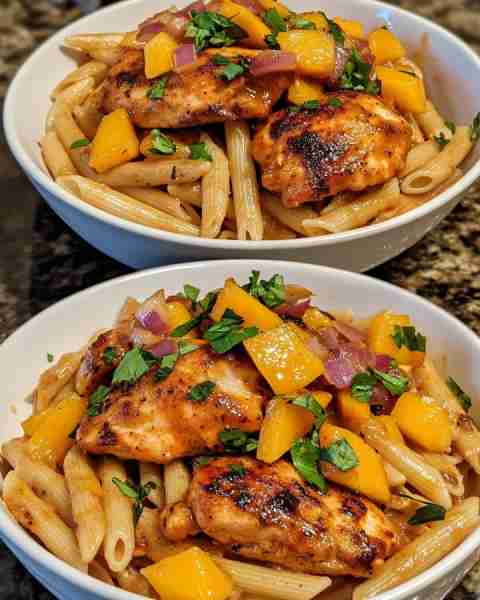 Spicy Mango Chicken with Coconut Penne Sweet & Spicy Mango Chicken Pasta in Creamy Coconut Sauce Ing...