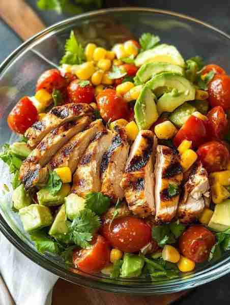 Grilled Chicken Avocado Salad 🌿 A fresh, protein-packed salad that's bursting with flavor! 📝 Ingre...