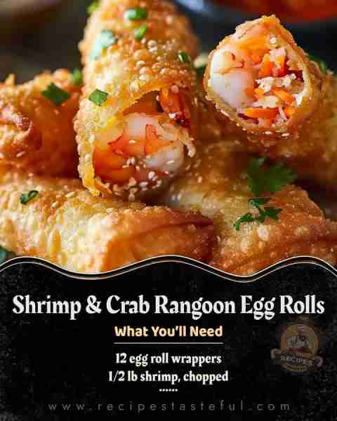 Shrimp & Crab Rangoon Egg Rolls 🍤🦀 Crispy egg rolls stuffed with creamy crab rangoon filling and p...