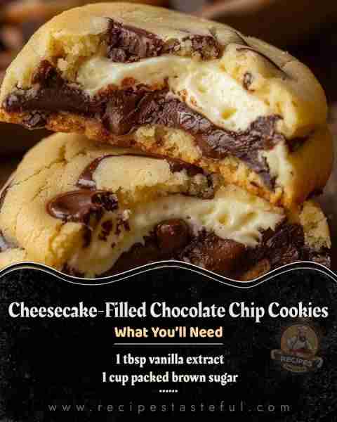 Cheesecake-Filled Chocolate Chip Cookies Ingredients → Cookie Dough 2 cups all-purpose flour ½ tsp b...
