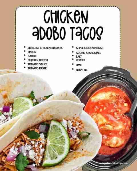 🌮 CROCKPOT CHICKEN ADOBO TACOS These are excellent!! RECIPE BELOW