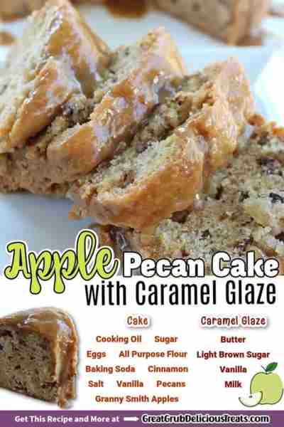 Apple Pecan Cake with Caramel Glaze! Oozes with caramel goodness and has scrumptious apple flavor, w...
