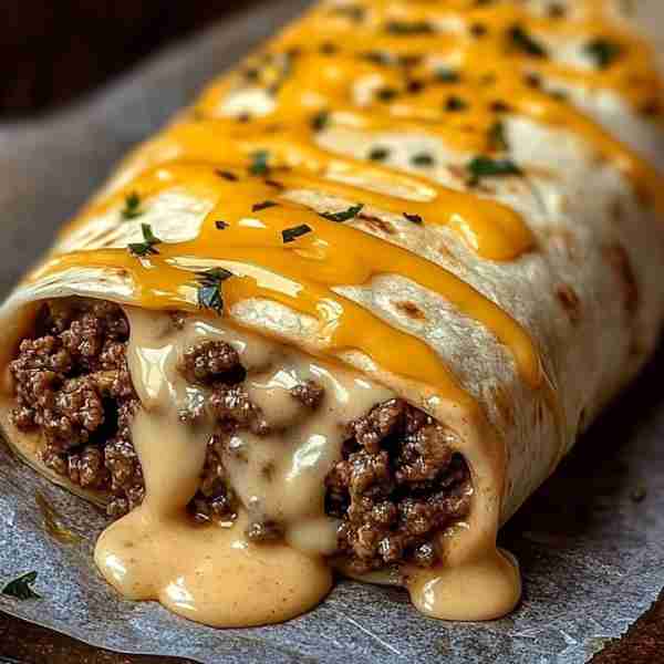 Cheesy Beef-Stuffed Wrap Ingredients: 1 large flour tortilla 1/2 lb ground beef 1/2 tsp onion powder...