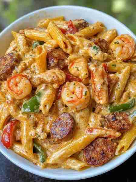 Cajun Shrimp & Sausage Creamy Pasta🍤🌶️🧄🥖 --- Ingredients: For the Pasta: 12 oz penne pasta Salt (...