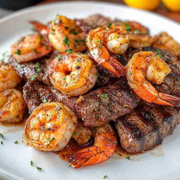 Grilled Steak & Shrimp Combo Plate 🥩🦐🔥 Juicy, smoky grilled steak stacked high with buttery seaso...