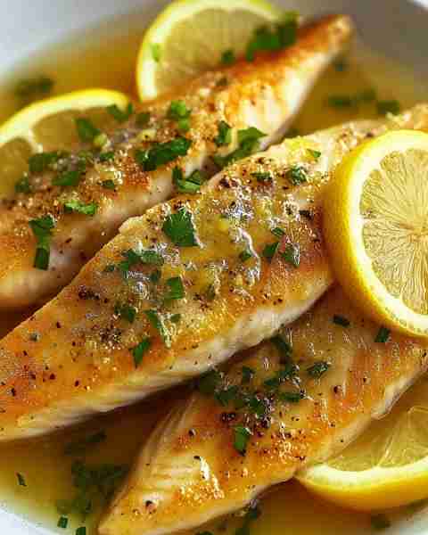 Zesty Lemon Butter Fish Fillet 🍋🐟✨ Ingredients: - 4 fish fillets (cod, tilapia, or halibut work...