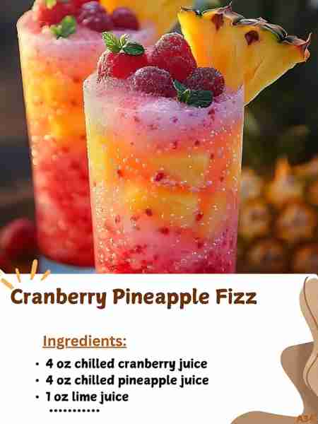 Cranberry Pineapple Fizz This drink offers a tangy, tropical twist with a fizzy finish. Ingredients:...