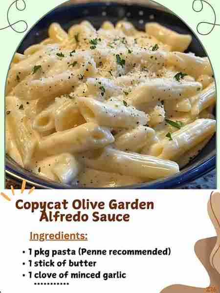Copycat Olive Garden Alfredo Sauce Ingredients: 1 pkg pasta (Penne recommended) 🍝 1 stick of butter...