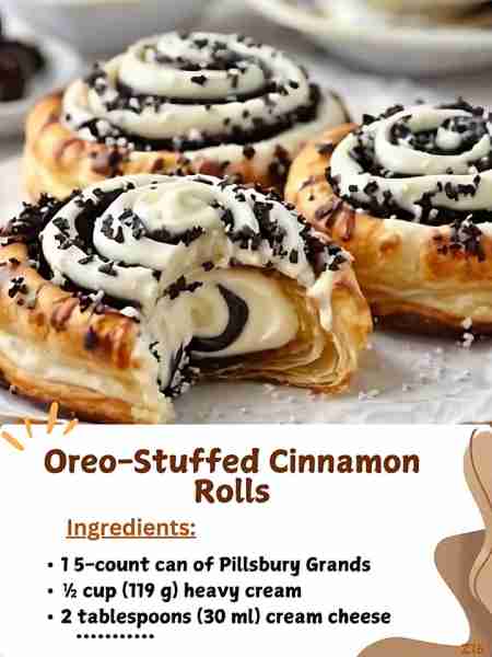 Oreo-Stuffed Cinnamon Rolls 🍪🌀 Ingredients You’ll Need: 1 5-count can of Pillsbury Grands cinnamon...