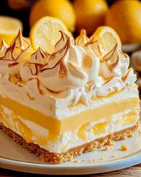TRIPLE LEMON MERINGUE CHEESECAKE Ingredients Crust: 2 cups graham cracker crumbs 6 tbsp melted butte...