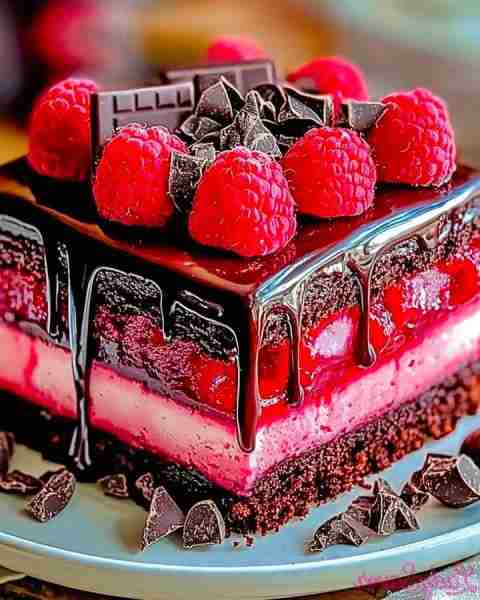 CHOCOLATE RASPBERRY DRIP CAKE Base Brownie Layer: 1/2 cup (115g) butter, melted 1 cup (200g) sugar 2...